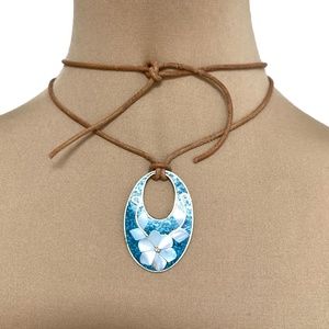 necklace 2" pendant oval turquoise shell inlay sterling silver oval Mexico 8g